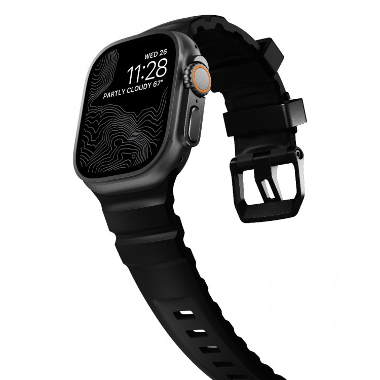 NOMAD Rocky Point Sport Band FKM rubber Strap ΑΔΙΑΒΡΟΧΟ για Apple Watch all SERIES & ULTRA 1/2/3, APPLE watch Series 10/11 - 42/44/45/46/49mm - CARBON ΜΑΥΡΟ / ΜΑΥΡΟ - NM011697858