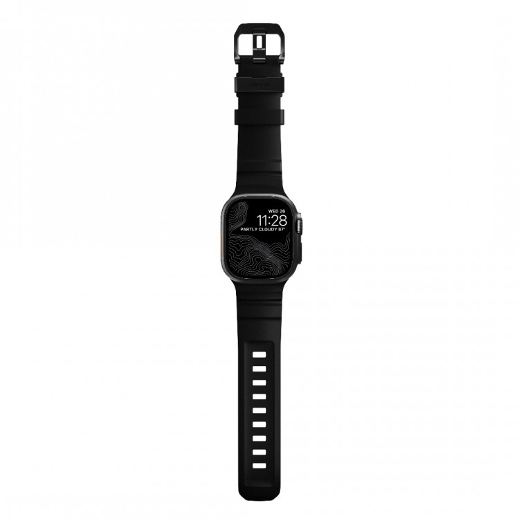 NOMAD Rocky Point Sport Band FKM rubber Strap ΑΔΙΑΒΡΟΧΟ για Apple Watch all SERIES & ULTRA 1/2/3, APPLE watch Series 10/11 - 42/44/45/46/49mm - CARBON ΜΑΥΡΟ / ΜΑΥΡΟ - NM011697858