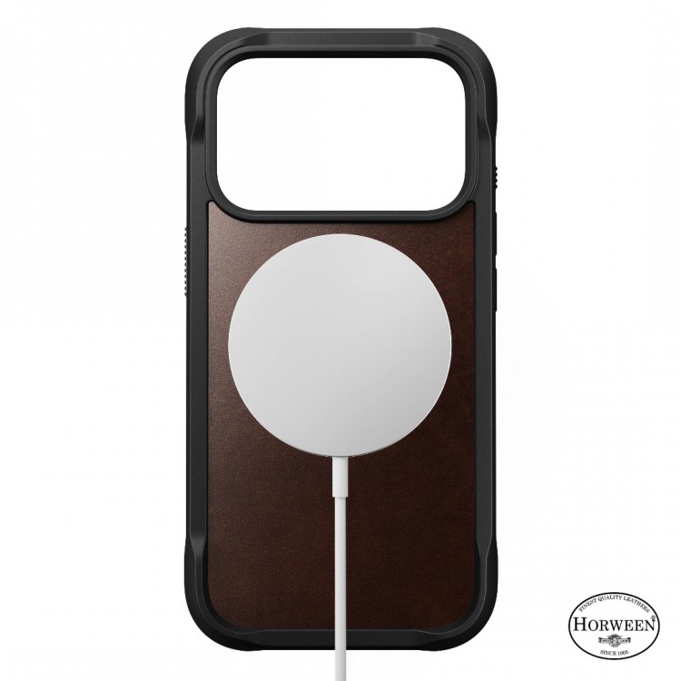 NOMAD θήκη Rugged ΔΕΡΜΑΤΙΝΗ Horween MagSafe με Πολυκαρβονικό πλαίσιο για Apple iPhone 17 Pro 6.3 2025 - Rustic ΚΑΦΕ - NM011819858
