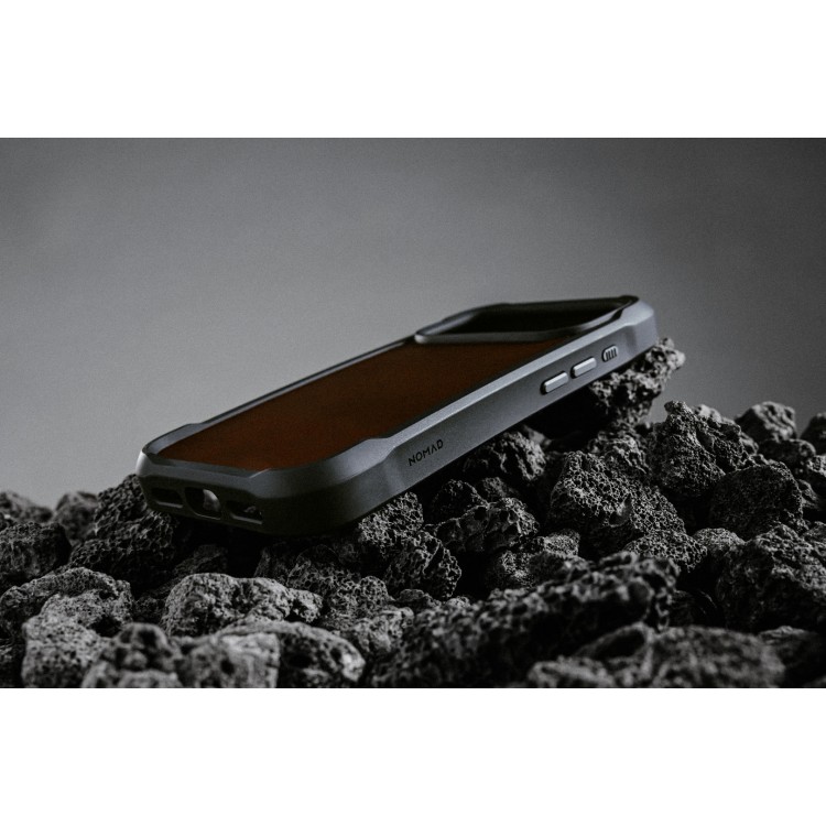 NOMAD θήκη Rugged ΔΕΡΜΑΤΙΝΗ Horween MagSafe με Πολυκαρβονικό πλαίσιο για Apple iPhone 17 Pro 6.3 2025 - Rustic ΚΑΦΕ - NM011819858