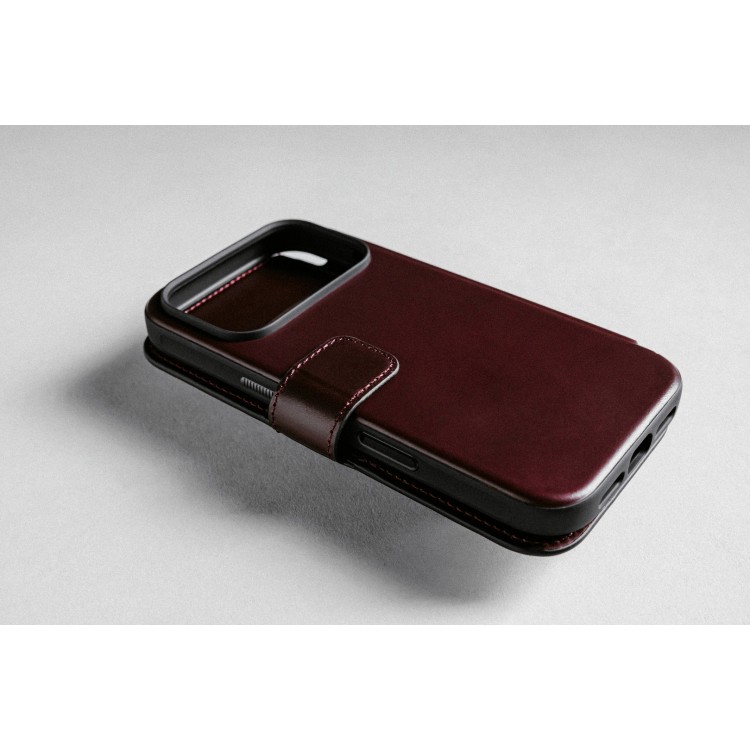 NOMAD θήκη Πορτοφόλι δερμάτινη Modern Folio Horween Rugged rustic MagSafe για Apple iPhone 17 PRO 6.3 2025 - Burgundy ΚΑΦΕ - NM011833858
