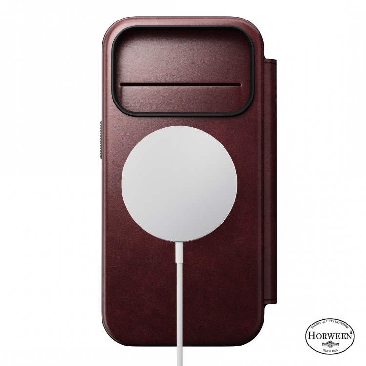 NOMAD θήκη Πορτοφόλι δερμάτινη Modern Folio Horween Rugged rustic MagSafe για Apple iPhone 17 PRO 6.3 2025 - Burgundy ΚΑΦΕ - NM011833858