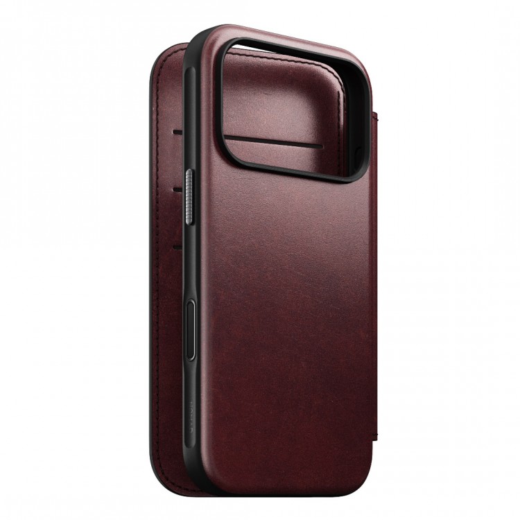 NOMAD θήκη Πορτοφόλι δερμάτινη Modern Folio Horween Rugged rustic MagSafe για Apple iPhone 17 PRO 6.3 2025 - Burgundy ΚΑΦΕ - NM011833858