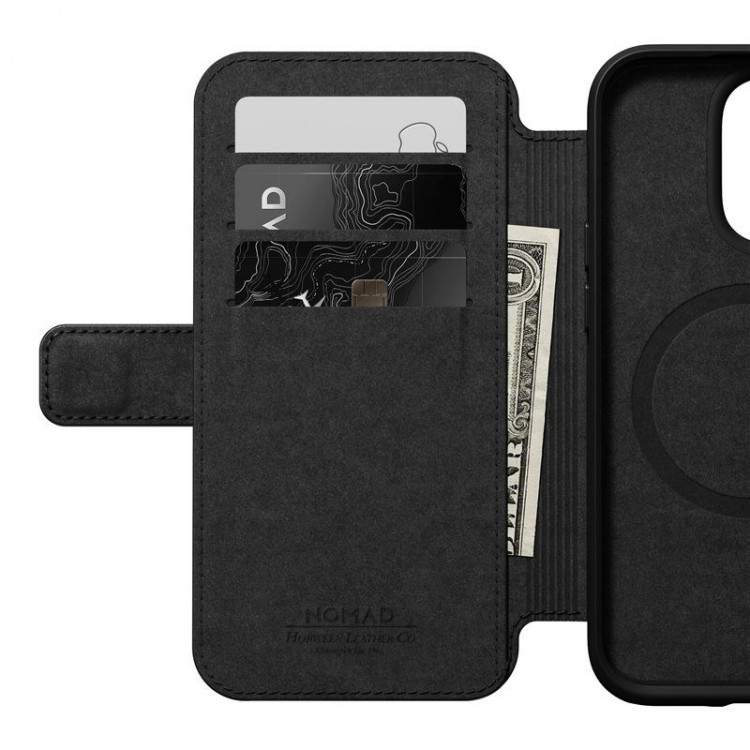 NOMAD θήκη Πορτοφόλι δερμάτινη Folio Rugged rustic MagSafe για Apple iPhone 14 PRO MAX 6.7 2022 - ΜΑΥΡΟ - NM01230885