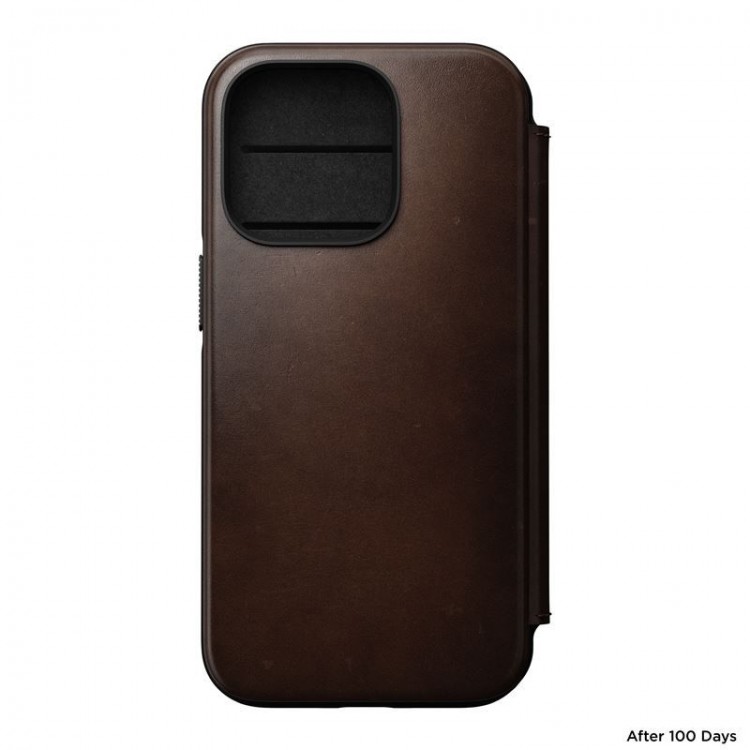 NOMAD θήκη Πορτοφόλι δερμάτινη Horween Modern Folio Rugged rustic MagSafe για Apple iPhone 15 PRO MAX 6.7 2023 - ΚΑΦΕ - NM01635185