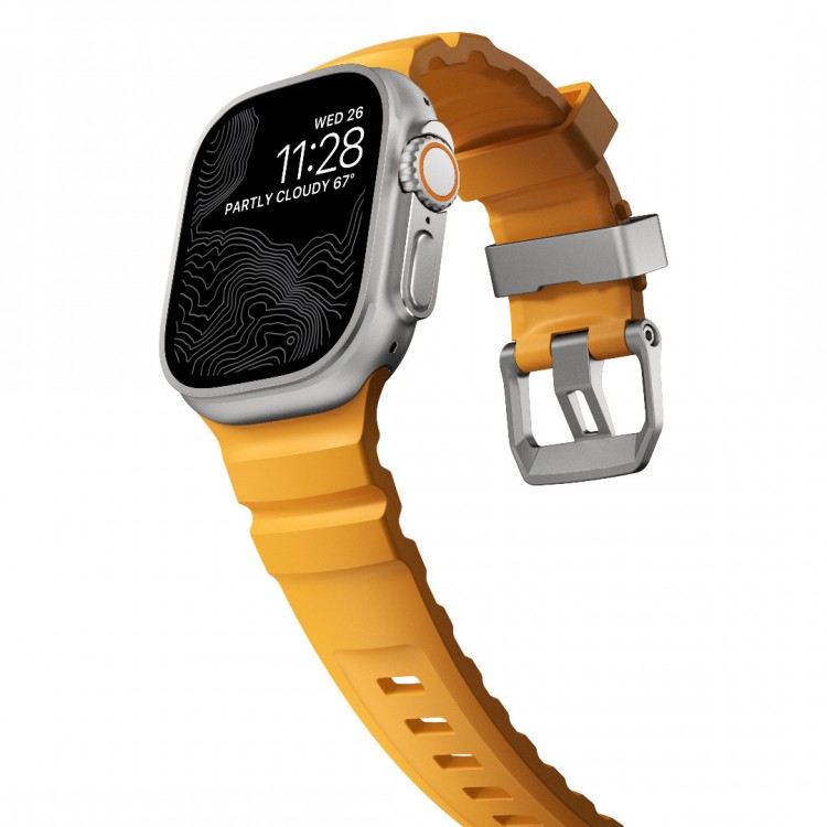 NOMAD Rocky Point Sport Band FKM rubber Strap ΑΔΙΑΒΡΟΧΟ για Apple Watch SERIES 4,5,6,SE,8,9 & ULTRA - 42mm-44mm-45mm-49mm - Sol ΚΙΤΡΙΝΟ - NM013602858