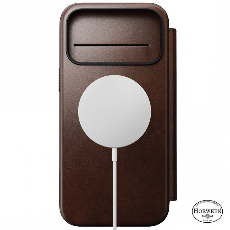 NOMAD θήκη Πορτοφόλι δερμάτινη Horween Modern Folio Rugged rustic MagSafe για Apple iPhone 17 PRO MAX 6.9 2025 - ΚΑΦΕ - NM014100858