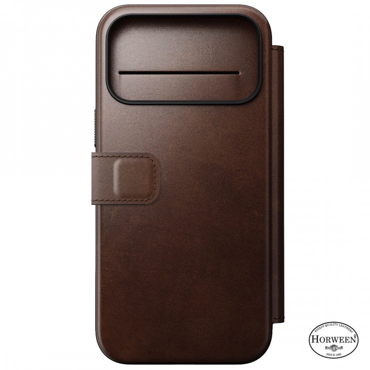 NOMAD θήκη Πορτοφόλι δερμάτινη Horween Modern Folio Rugged rustic MagSafe για Apple iPhone 17 PRO MAX 6.9 2025 - ΚΑΦΕ - NM014100858