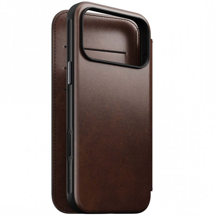 NOMAD θήκη Πορτοφόλι δερμάτινη Horween Modern Folio Rugged rustic MagSafe για Apple iPhone 17 PRO MAX 6.9 2025 - ΚΑΦΕ - NM014100858