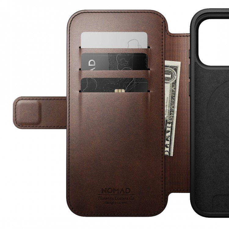 NOMAD θήκη Πορτοφόλι δερμάτινη Horween Modern Folio Rugged rustic MagSafe για Apple iPhone 17 PRO MAX 6.9 2025 - ΚΑΦΕ - NM014100858