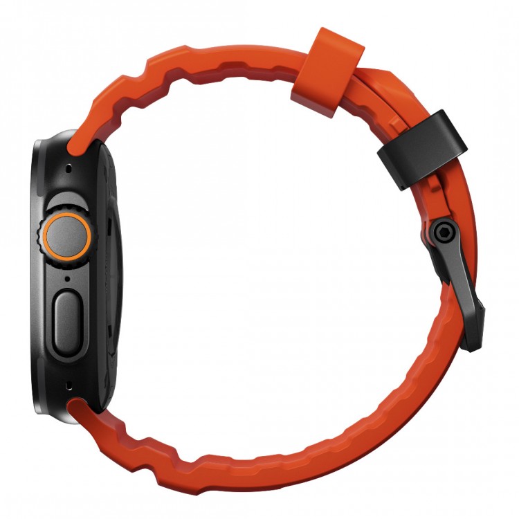 NOMAD Rocky Point Sport Band FKM rubber Strap ΑΔΙΑΒΡΟΧΟ για Apple Watch SERIES 4,5,6,SE,8,9 & ULTRA 1/2, Apple Series 10 46mm - 42/44/45/46/49mm - Magma ΠΟΡΤΟΚΑΛΙ ΜΑΥΡΟ - NM014865858