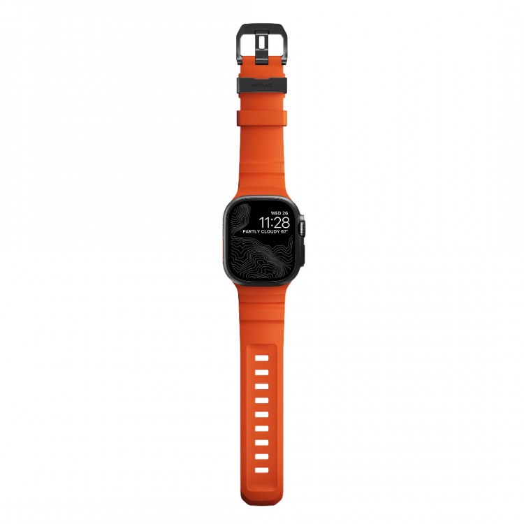 NOMAD Rocky Point Sport Band FKM rubber Strap ΑΔΙΑΒΡΟΧΟ για Apple Watch SERIES 4,5,6,SE,8,9 & ULTRA 1/2, Apple Series 10 46mm - 42/44/45/46/49mm - Magma ΠΟΡΤΟΚΑΛΙ ΜΑΥΡΟ - NM014865858