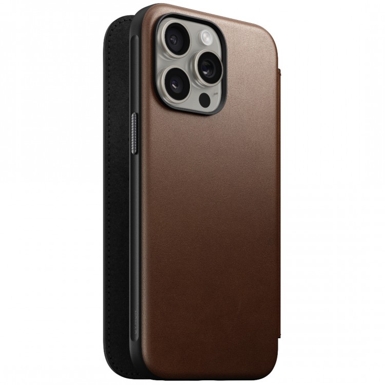 NOMAD θήκη Πορτοφόλι δερμάτινη Modern Folio Rugged rustic MagSafe για Apple iPhone 15 PRO Max 6.7 2023 - ΚΑΦΕ - NM01633785