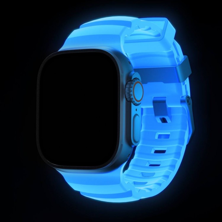 NOMAD Rocky Limited Edition Point Sport Band FKM rubber Strap ΑΔΙΑΒΡΟΧΟ για Apple Watch SERIES 4,5,6,SE,8,9 & ULTRA 1/2, APPLE watch Series 10 - 42/44/45/46/49mm - Icy ΜΠΛΕ Glow / ΑΣΗΜΙ - NM014452858