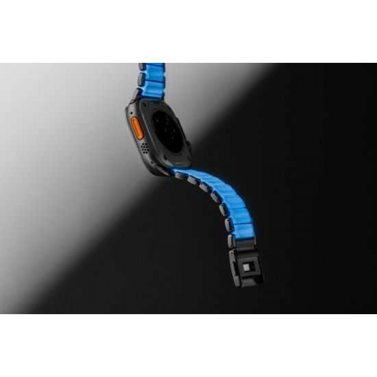 Nomad Stratos Titanium Grade 4 BAND FKM Μπρασελέ Μεταλλικό για Apple Watch SERIES - 42/44/45/46/49mm ULTRA 1/2/3 - ΜΑΥΡΟ ΤΙΤΑΝΙΟ / Icy ΜΠΛΕ Glow - NM009896858 