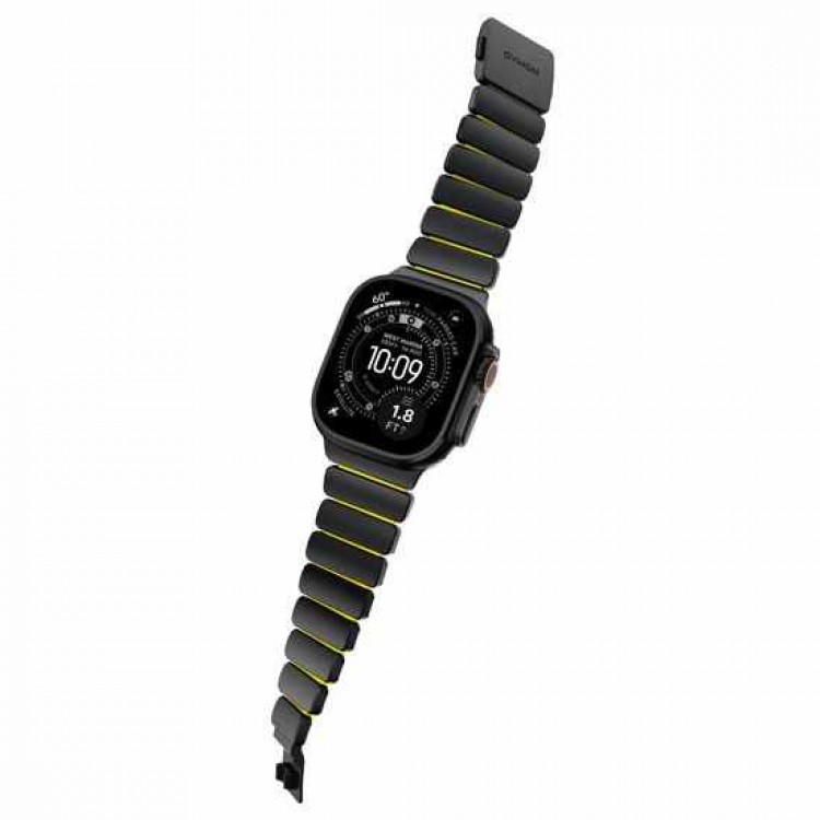 Nomad Stratos Titanium Grade 4 BAND FKM Μπρασελέ Μεταλλικό για Apple Watch SERIES - 42/44/45/46/49mm ULTRA 1/2/3 - ΜΑΥΡΟ ΤΙΤΑΝΙΟ / Volt LIME - NM011130858