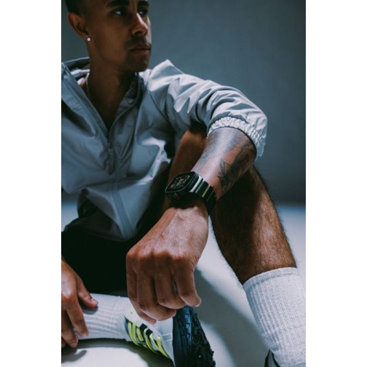 Nomad Stratos Titanium Grade 4 BAND FKM Μπρασελέ Μεταλλικό για Apple Watch SERIES - 42/44/45/46/49mm ULTRA 1/2/3 - ΜΑΥΡΟ ΤΙΤΑΝΙΟ / Volt LIME - NM011130858