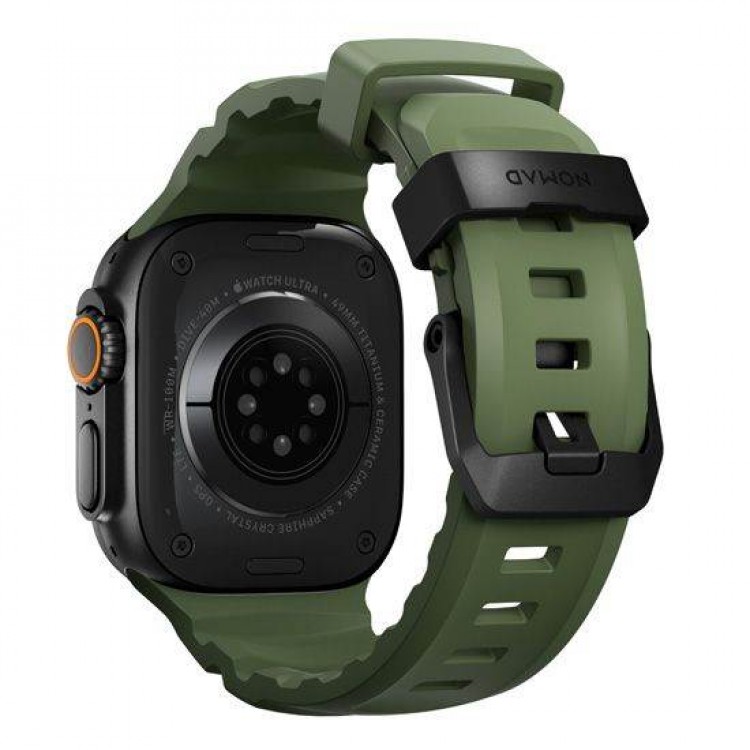 NOMAD Rocky Point Sport Band FKM rubber Strap ΑΔΙΑΒΡΟΧΟ για Apple Watch SERIES 4,5,6,SE,8,9 & ULTRA - 42mm-44mm-45mm-49mm - FOREST ΠΡΑΣΙΝΟ ΜΑΥΡΟ - NM014797858