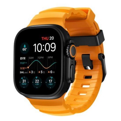 NOMAD Rocky Point Sport Band FKM rubber Strap ΑΔΙΑΒΡΟΧΟ για Apple Watch SERIES 4,5,6,SE,8,9 & ULTRA 1/2, Apple Series 10 46mm - 42/44/45/46/49mm - Sol ΚΙΤΡΙΝΟ ΜΑΥΡΟ - NM014810858