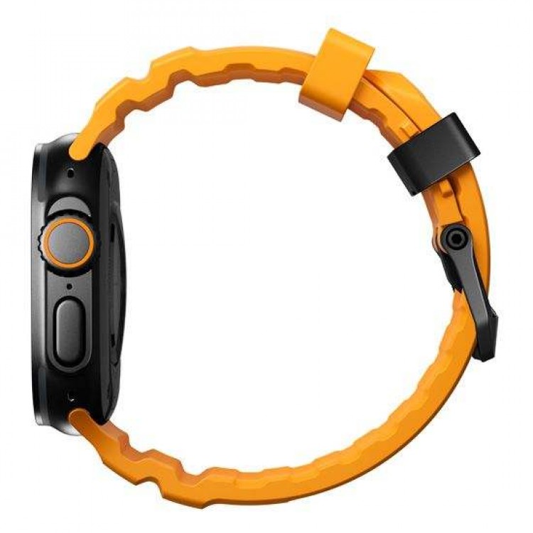 NOMAD Rocky Point Sport Band FKM rubber Strap ΑΔΙΑΒΡΟΧΟ για Apple Watch SERIES 4,5,6,SE,8,9 & ULTRA 1/2, Apple Series 10 46mm - 42/44/45/46/49mm - Sol ΚΙΤΡΙΝΟ ΜΑΥΡΟ - NM014810858