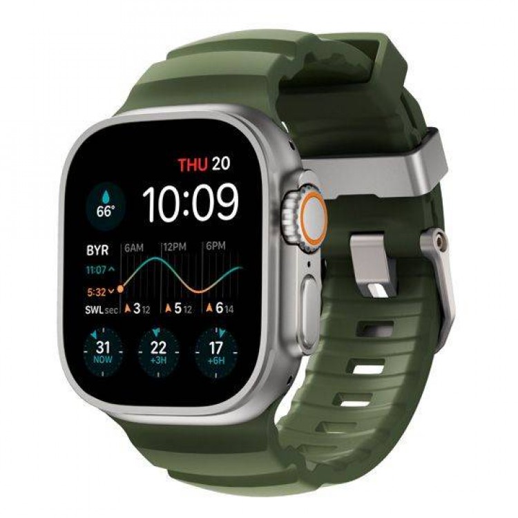 NOMAD Rocky Point Sport Band FKM rubber Strap ΑΔΙΑΒΡΟΧΟ για Apple Watch SERIES 4,5,6,SE,8,9 & ULTRA - 42mm-44mm-45mm-49mm - FOREST ΠΡΑΣΙΝΟ Natural SILVER - NM014841858