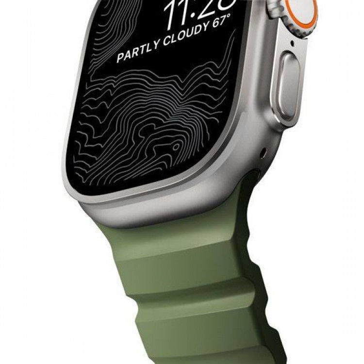 NOMAD Rocky Point Sport Band FKM rubber Strap ΑΔΙΑΒΡΟΧΟ για Apple Watch SERIES 4,5,6,SE,8,9 & ULTRA - 42mm-44mm-45mm-49mm - FOREST ΠΡΑΣΙΝΟ Natural SILVER - NM014841858