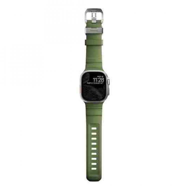 NOMAD Rocky Point Sport Band FKM rubber Strap ΑΔΙΑΒΡΟΧΟ για Apple Watch SERIES 4,5,6,SE,8,9 & ULTRA - 42mm-44mm-45mm-49mm - FOREST ΠΡΑΣΙΝΟ Natural SILVER - NM014841858