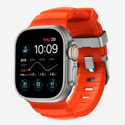 NOMAD Rocky Point Sport Band FKM rubber Strap ΑΔΙΑΒΡΟΧΟ για Apple Watch SERIES 4,5,6,SE,8,9 & ULTRA 1/2, Apple Series 10 46mm - 42/44/45/46/49mm - Magma ΠΟΡΤΟΚΑΛΙ Natural TITANIUM - NM014872858