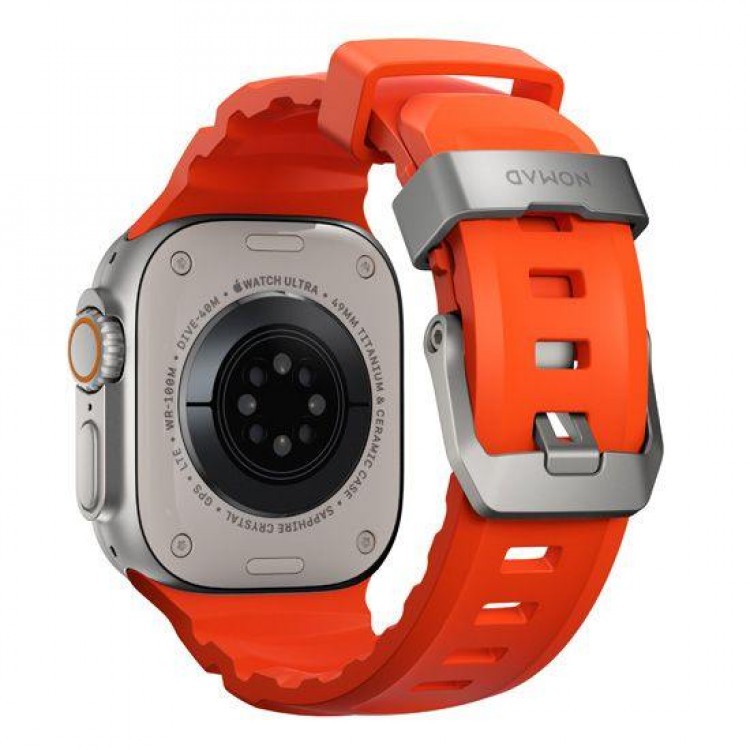 NOMAD Rocky Point Sport Band FKM rubber Strap ΑΔΙΑΒΡΟΧΟ για Apple Watch SERIES 4,5,6,SE,8,9 & ULTRA 1/2, Apple Series 10 46mm - 42/44/45/46/49mm - Magma ΠΟΡΤΟΚΑΛΙ Natural TITANIUM - NM014872858