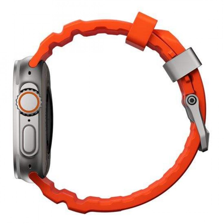 NOMAD Rocky Point Sport Band FKM rubber Strap ΑΔΙΑΒΡΟΧΟ για Apple Watch SERIES 4,5,6,SE,8,9 & ULTRA 1/2, Apple Series 10 46mm - 42/44/45/46/49mm - Magma ΠΟΡΤΟΚΑΛΙ Natural TITANIUM - NM014872858