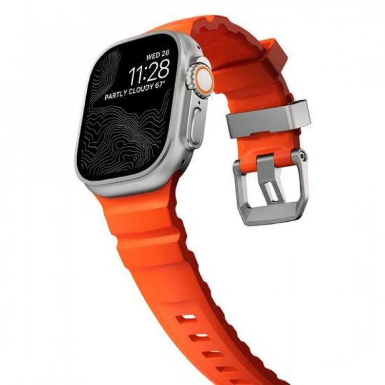 NOMAD Rocky Point Sport Band FKM rubber Strap ΑΔΙΑΒΡΟΧΟ για Apple Watch SERIES 4,5,6,SE,8,9 & ULTRA 1/2, Apple Series 10 46mm - 42/44/45/46/49mm - Magma ΠΟΡΤΟΚΑΛΙ Natural TITANIUM - NM014872858