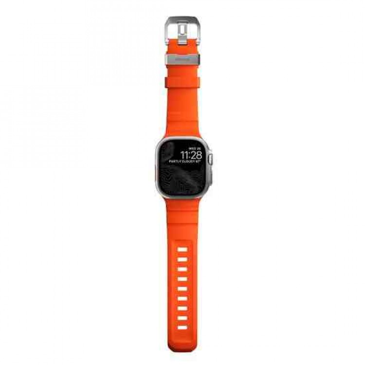 NOMAD Rocky Point Sport Band FKM rubber Strap ΑΔΙΑΒΡΟΧΟ για Apple Watch SERIES 4,5,6,SE,8,9 & ULTRA 1/2, Apple Series 10 46mm - 42/44/45/46/49mm - Magma ΠΟΡΤΟΚΑΛΙ Natural TITANIUM - NM014872858