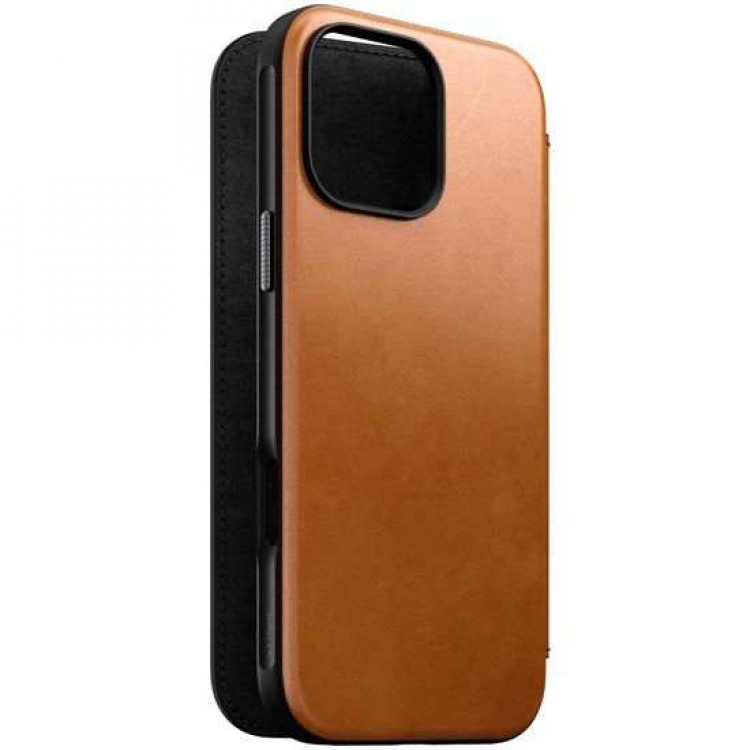 NOMAD θήκη Πορτοφόλι δερμάτινη Modern Folio Rugged rustic MagSafe για Apple iPhone 16 PRO 6.3 2024 - English Tan ΚΑΦΕ - NM01678885