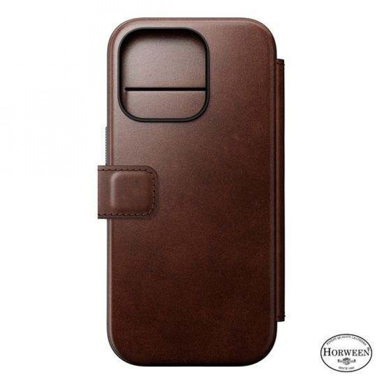 NOMAD θήκη Πορτοφόλι δερμάτινη Horween Modern Folio Rugged rustic MagSafe για Apple iPhone 16 PRO 6.3 2024 - ΚΑΦΕ - NM01676485