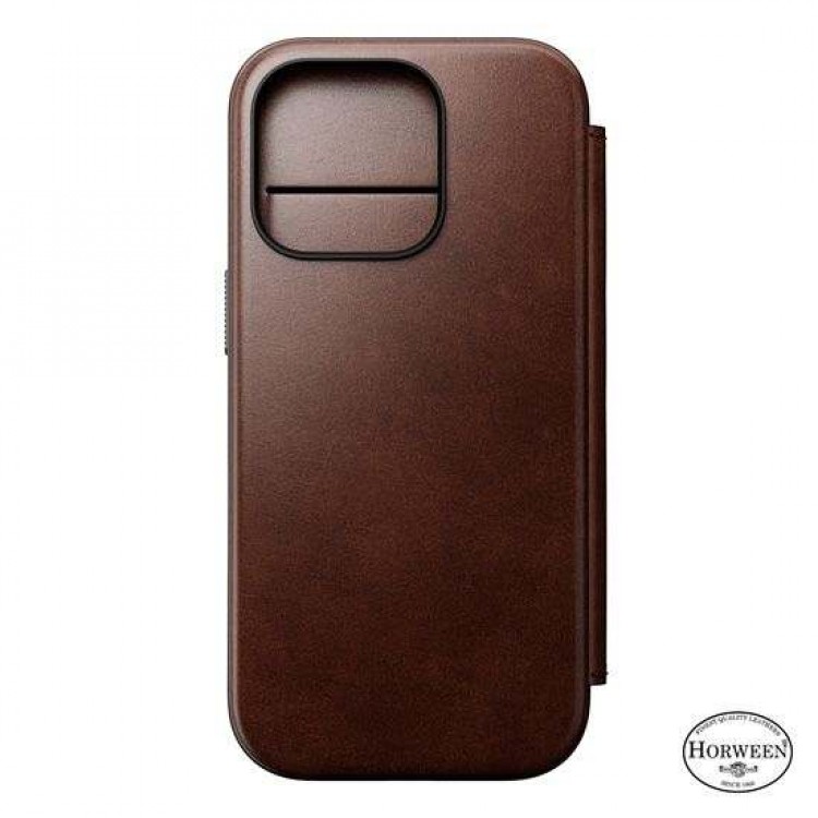 NOMAD θήκη Πορτοφόλι δερμάτινη Horween Modern Folio Rugged rustic MagSafe για Apple iPhone 16 PRO 6.3 2024 - ΚΑΦΕ - NM01676485