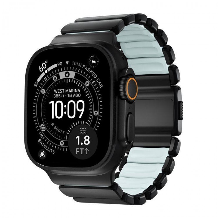 Nomad Stratos Titanium Grade 4 BAND FKM Μπρασελέ Μεταλλικό για Apple Watch SERIES - 42/44/45/46/49mm ULTRA 1/2/3 - ΜΑΥΡΟ ΤΙΤΑΝΙΟ / Icy ΜΠΛΕ Glow - NM009896858 