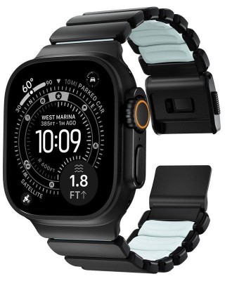 Nomad Stratos Titanium Grade 4 BAND FKM Μπρασελέ Μεταλλικό για Apple Watch SERIES - 42/44/45/46/49mm ULTRA 1/2/3 - ΜΑΥΡΟ ΤΙΤΑΝΙΟ / Icy ΜΠΛΕ Glow - NM009896858 