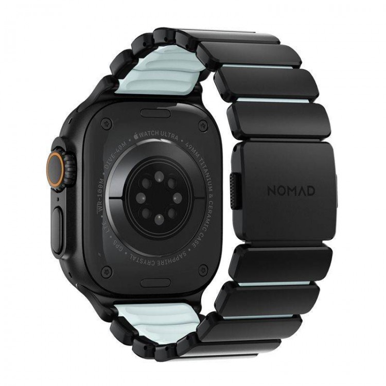 Nomad Stratos Titanium Grade 4 BAND FKM Μπρασελέ Μεταλλικό για Apple Watch SERIES - 42/44/45/46/49mm ULTRA 1/2/3 - ΜΑΥΡΟ ΤΙΤΑΝΙΟ / Icy ΜΠΛΕ Glow - NM009896858 