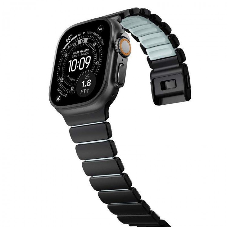 Nomad Stratos Titanium Grade 4 BAND FKM Μπρασελέ Μεταλλικό για Apple Watch SERIES - 42/44/45/46/49mm ULTRA 1/2/3 - ΜΑΥΡΟ ΤΙΤΑΝΙΟ / Icy ΜΠΛΕ Glow - NM009896858 