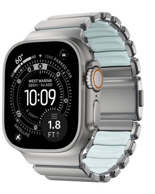 Nomad Stratos Titanium Grade 4 BAND FKM Μπρασελέ Μεταλλικό για Apple Watch SERIES - 42/44/45/46/49mm ULTRA 1/2/3 - Natural ΤΙΤΑΝΙΟ / Icy ΜΠΛΕ Glow - NM009902858 