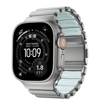 Nomad Stratos Titanium Grade 4 BAND FKM Μπρασελέ Μεταλλικό για Apple Watch SERIES - 42/44/45/46/49mm ULTRA 1/2/3 - Natural ΤΙΤΑΝΙΟ / Icy ΜΠΛΕ Glow - NM009902858 
