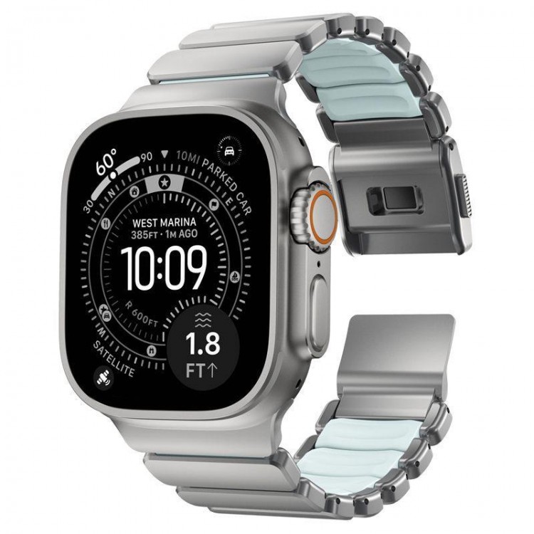 Nomad Stratos Titanium Grade 4 BAND FKM Μπρασελέ Μεταλλικό για Apple Watch SERIES - 42/44/45/46/49mm ULTRA 1/2/3 - Natural ΤΙΤΑΝΙΟ / Icy ΜΠΛΕ Glow - NM009902858 