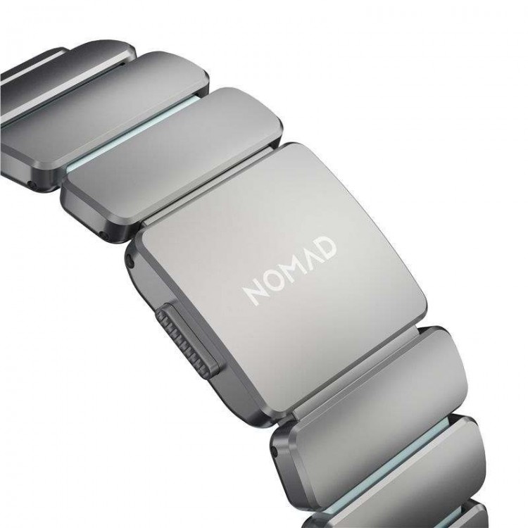Nomad Stratos Titanium Grade 4 BAND FKM Μπρασελέ Μεταλλικό για Apple Watch SERIES - 42/44/45/46/49mm ULTRA 1/2/3 - Natural ΤΙΤΑΝΙΟ / Icy ΜΠΛΕ Glow - NM009902858 
