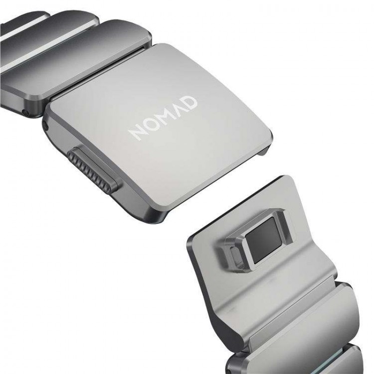 Nomad Stratos Titanium Grade 4 BAND FKM Μπρασελέ Μεταλλικό για Apple Watch SERIES - 42/44/45/46/49mm ULTRA 1/2/3 - Natural ΤΙΤΑΝΙΟ / Icy ΜΠΛΕ Glow - NM009902858 