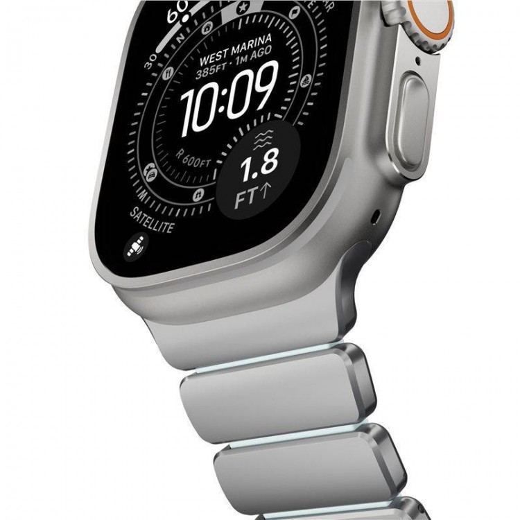 Nomad Stratos Titanium Grade 4 BAND FKM Μπρασελέ Μεταλλικό για Apple Watch SERIES - 42/44/45/46/49mm ULTRA 1/2/3 - Natural ΤΙΤΑΝΙΟ / Icy ΜΠΛΕ Glow - NM009902858 