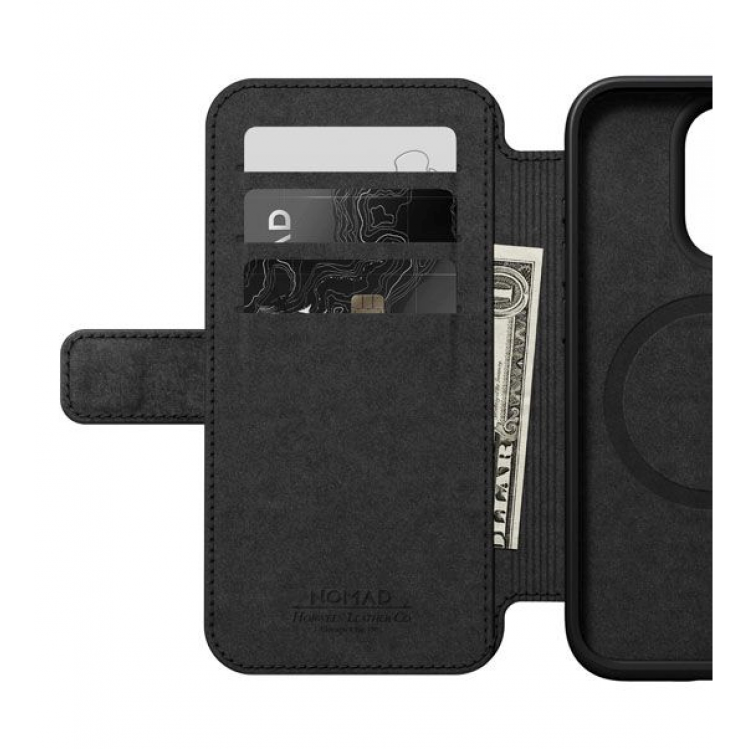 NOMAD θήκη Πορτοφόλι δερμάτινη Horween Modern Folio Rugged rustic MagSafe για Apple iPhone 15 PRO Max 6.7 2023 - ΜΑΥΡΟ - NM01631385