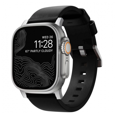 Nomad Δερμάτινο Strap Modern για Apple Watch SERIES - 42/44/45/46/49mm ULTRA 1/2 - ΜΑΥΡΟ ΑΣΗΜΙ - NM01908685