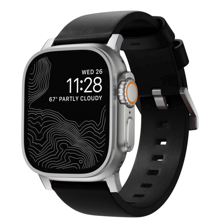 Nomad Δερμάτινο Strap Modern για Apple Watch SERIES - 42/44/45/46/49mm ULTRA 1/2 - ΜΑΥΡΟ ΑΣΗΜΙ - NM01908685