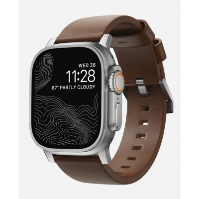 Nomad Δερμάτινο λουράκι Modern για Apple Watch SERIES , Apple Watch Ultra (49mm) 8/7 (45mm)/6/SE/5/4 (44mm)/3/2/1 (42mm) - ΚΑΦΕ ΑΣΗΜΙ - NM01907985