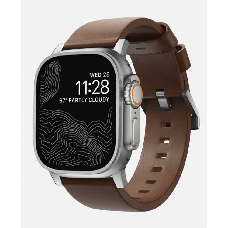 Nomad Δερμάτινο λουράκι Modern για Apple Watch SERIES , Apple Watch Ultra (49mm) 8/7 (45mm)/6/SE/5/4 (44mm)/3/2/1 (42mm) - ΚΑΦΕ ΑΣΗΜΙ - NM01907985